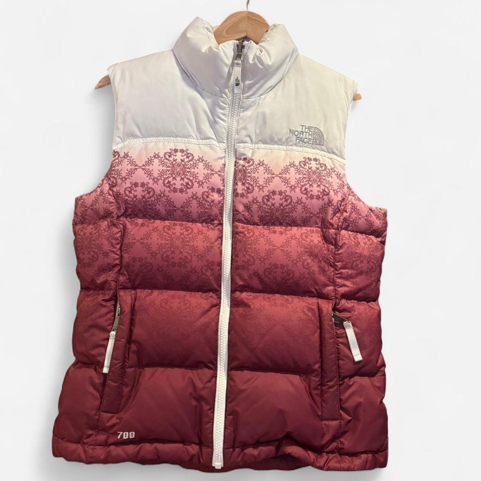 The North Face 700 Fill Nuptse Down Vest Ombre Pink Mandala Print Women’s Small